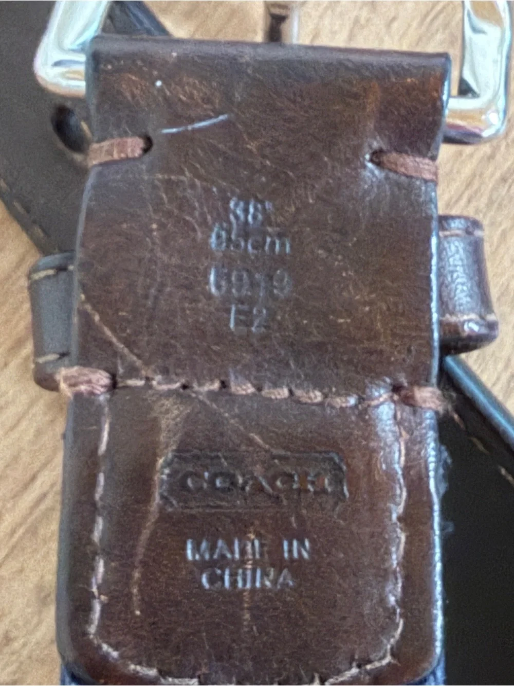 Coach Leather Linen Belt 38 Navy Canvas Brown Trim Casual Classic Preppy Coastal